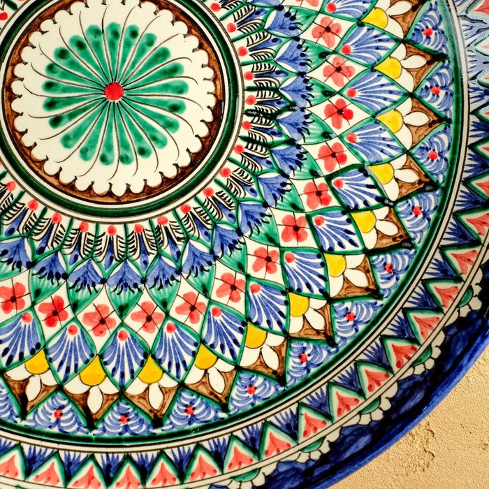 Ляган круглый «Риштан», 36 см, сине-красный орнамент Ляган круглый «Риштан», 36 см, сине-красный орнамент