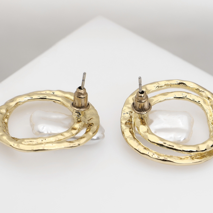 Серьги с жемчугом «Бусина» двойной круг, цвет золото Серьги с жемчугом «Бусина» двойной круг, цвет золото