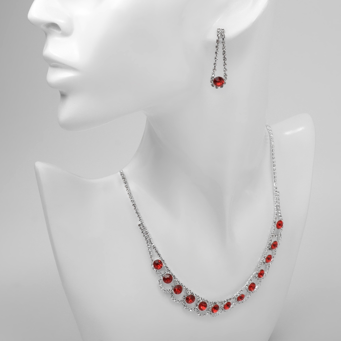 Набор 2 предмета: серьги, колье «Листопад» кружочки, цвет красно-белый в серебре, 32 см Набор 2 предмета: серьги, колье «Листопад» кружочки, цвет красно-белый в серебре, 32 см