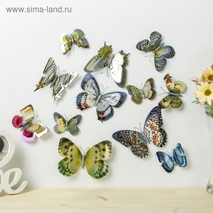 Магнит пластик Магнит пластик "Бабочки серебро" набор 12 шт МИКС h=4,4,5,5,6,8,9,5,13,5,14,5 см