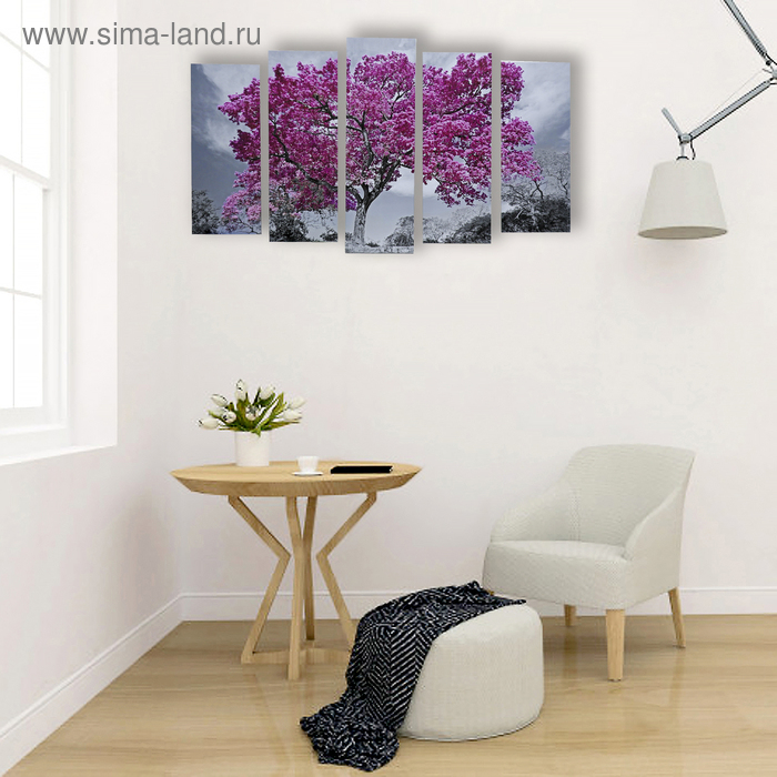 Картина модульная на подрамнике  Картина модульная на подрамнике "Дерево в цвету" 125х80 см (2-25х63, 2-25х70, 1-25х80)