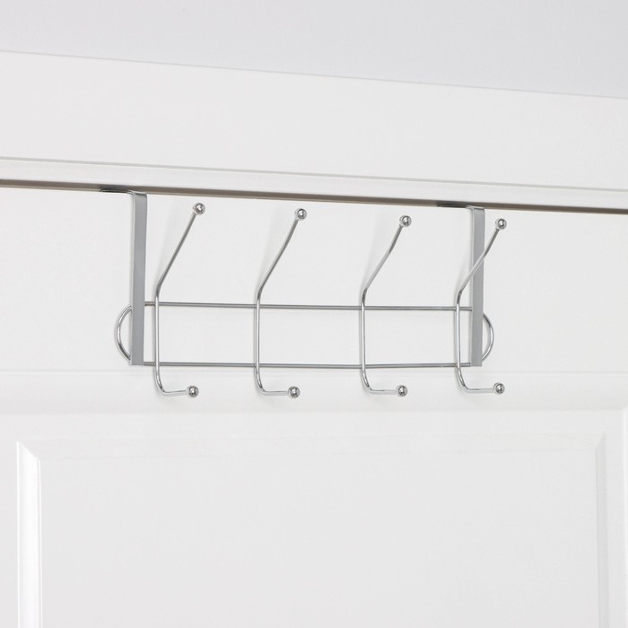 Вешалка на дверь на 4 двойных крючка Доляна «Блеск», 31×15×11 см, цвет хром