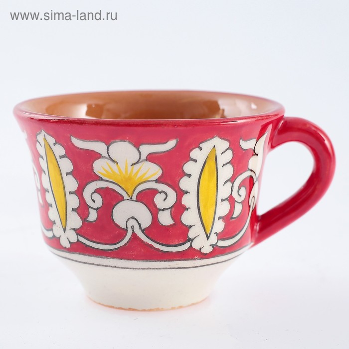 Чайная пара Риштанская Керамика Чайная пара Риштанская Керамика "Узоры", 100 мл, (тарелка 10см, чашка 7,5см), красная