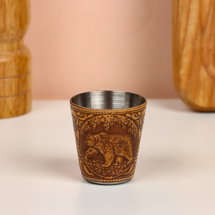 Набор стопок «Медведь», 3 шт, в футляре, 4,5×4,5×8 см, береста Набор стопок «Медведь», 3 шт, в футляре, 4,5×4,5×8 см, береста