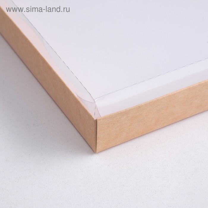 Коробка картонная  с прозрачной крышкой, крафт, 26 х 21 х 3 см Коробка картонная  с прозрачной крышкой, крафт, 26 х 21 х 3 см