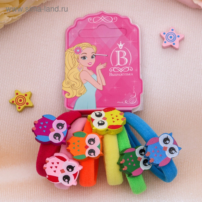 Резинка для волос  Резинка для волос "Деревяшечка" (набор 6 шт) совушка