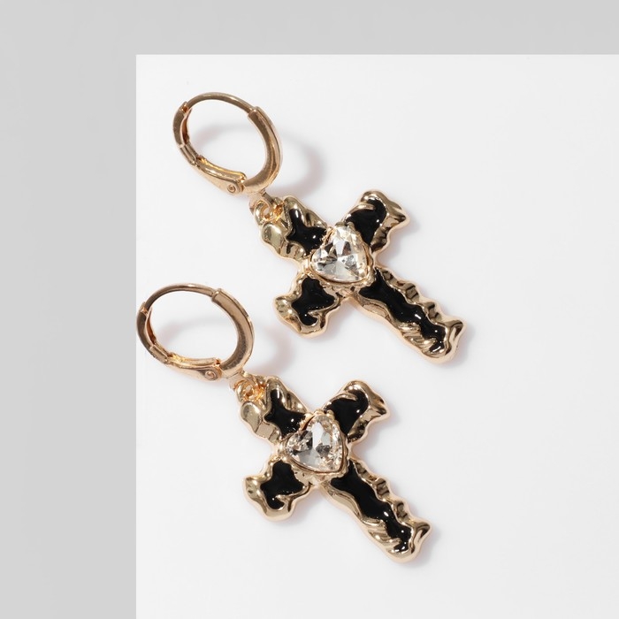Серьги эмаль «Крестики» гранж, цвет бело-чёрный в золоте Серьги эмаль «Крестики» гранж, цвет бело-чёрный в золоте