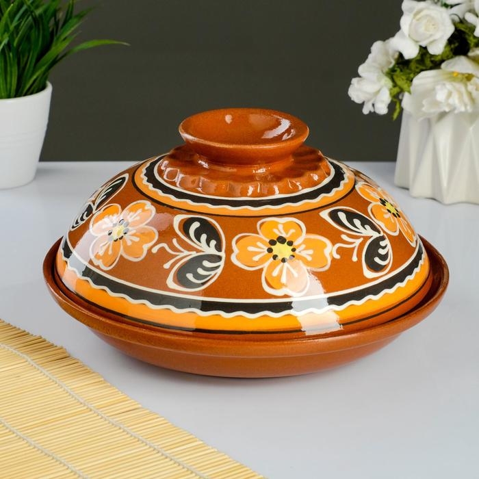 Набор для блинов 7 предметов: 1 шт. блинница, 6 шт. тарелок, с росписью, персик Набор для блинов 7 предметов: 1 шт. блинница, 6 шт. тарелок, с росписью, персик