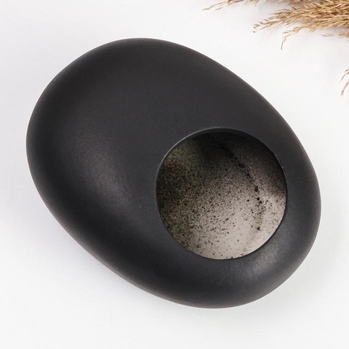 Кашпо - бонсайница  Кашпо - бонсайница "Галька" для кактусов и суккулентов, черное, 15х12х6см