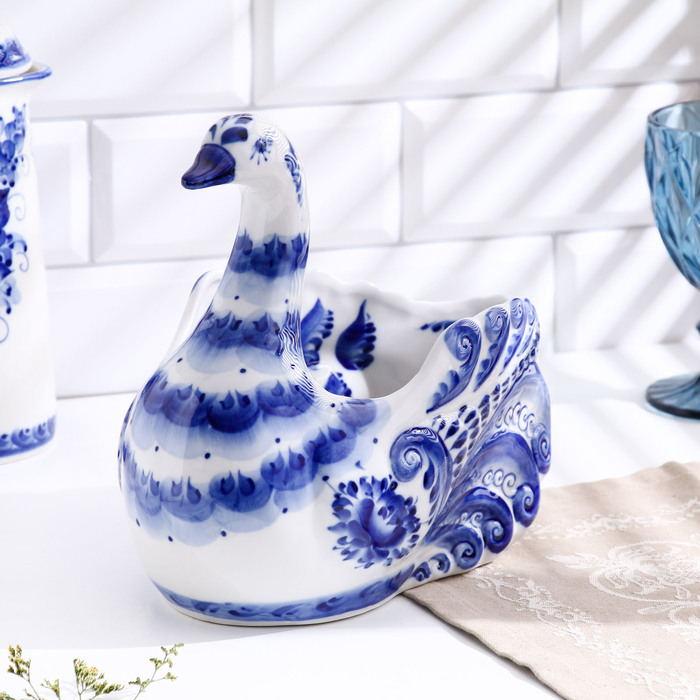 Фруктовница «Белая уточка», 25×12×24 см, гжель Фруктовница «Белая уточка», 25×12×24 см, гжель