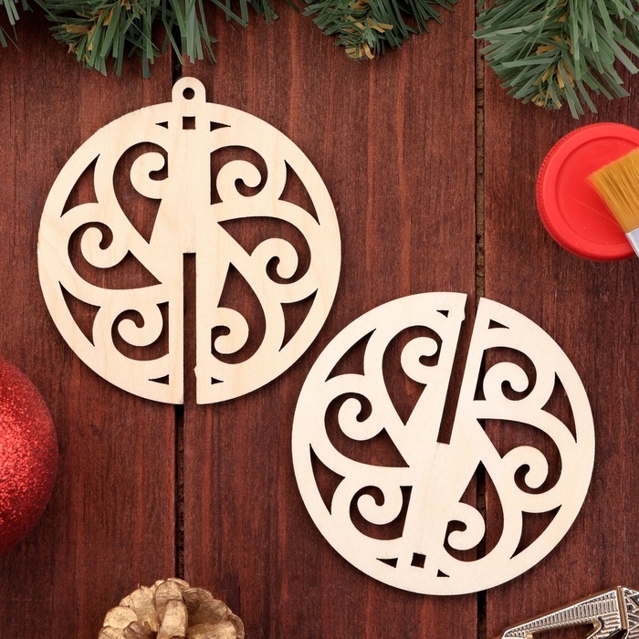 Деревянная игрушка на ёлку Деревянная игрушка на ёлку "Завитки", шар, диаметр 8 см