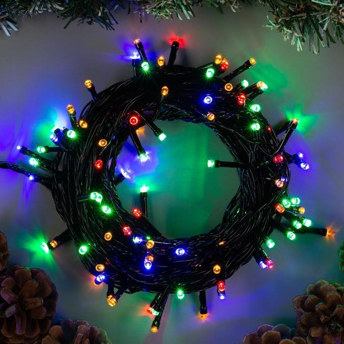 Гирлянда «Нить» 10 м, IP20, тёмная нить, 100 LED, свечение мульти, 8 режимов, 220 В Гирлянда «Нить» 10 м, IP20, тёмная нить, 100 LED, свечение мульти, 8 режимов, 220 В