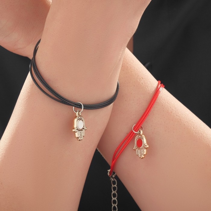 Браслеты «Неразлучники» рука хамса, цвет чёрно-красный, L=17 см