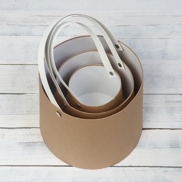 Набор коробок 3 в 1 Обратный конус крафт без крышек с ручкой 11-14 х 14-16 х 18-21 Набор коробок 3 в 1 Обратный конус крафт без крышек с ручкой 11-14 х 14-16 х 18-21