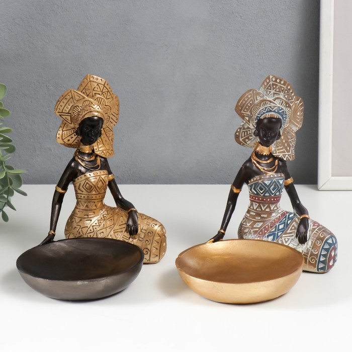 Сувенир полистоун подставка  Сувенир полистоун подставка "Африканка в головном уборе-веер"МИКС 18,5х20,5х13 см