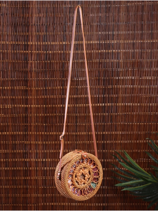 Сумка плетеная ротанг "Мандала" красный, 20х6х70 см