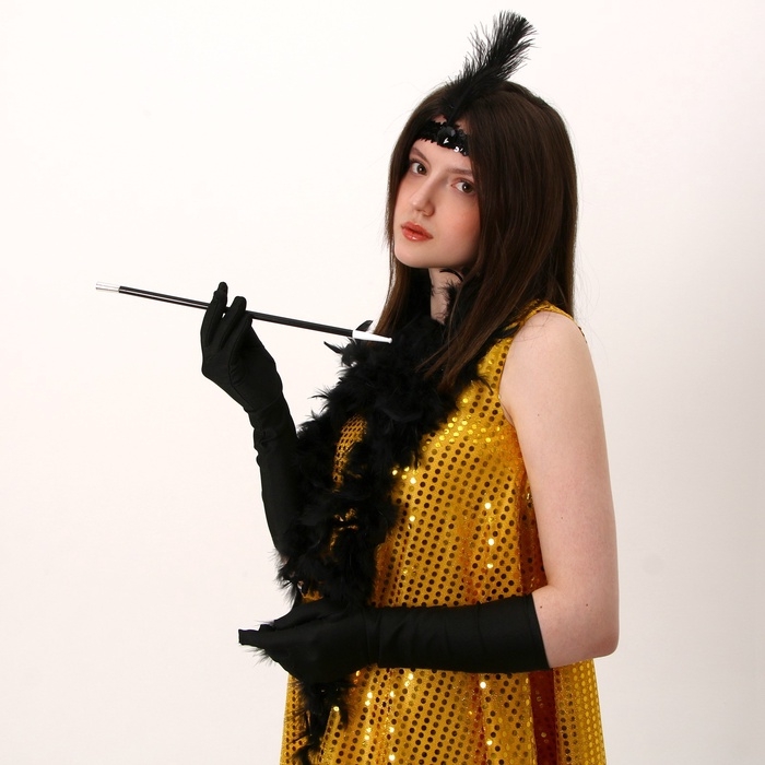 Карнавальный костюм «Гэтсби»: платье, головной убор, шарф, р-р 50-52, золото Карнавальный костюм «Гэтсби»: платье, головной убор, шарф, р-р 50-52, золото