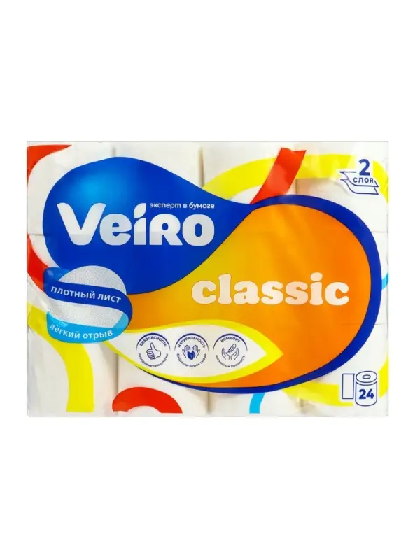 Туалетная бумага Linia VEIRO Classic, белая, 2 слойная, 24 шт.