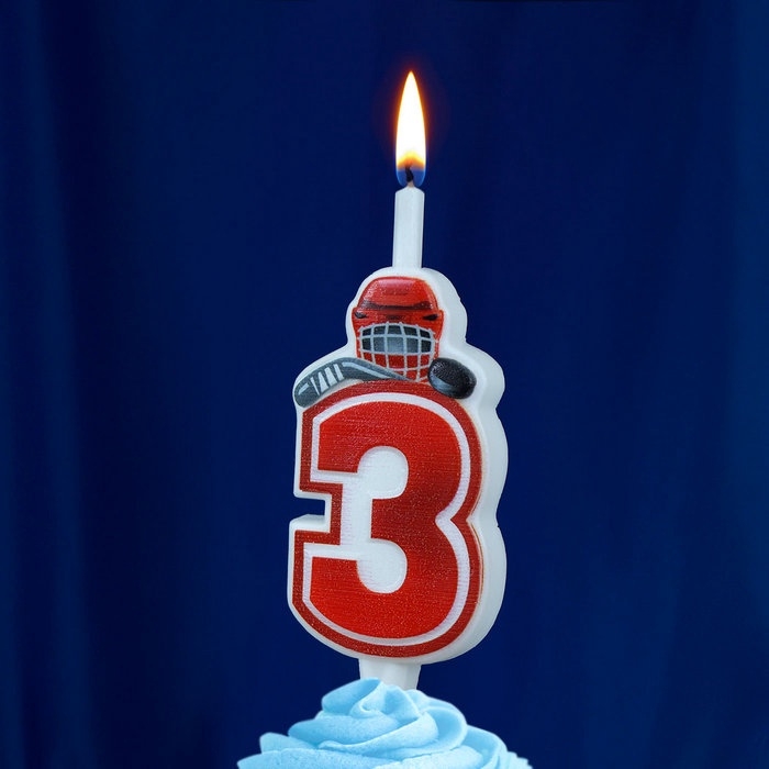 Свеча в торт «Хоккейная», цифра 3, красная