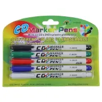 Маркеры для CD/DVD, 4 шт., красный, чёрный, синий, зелёный + стирающий маркер, 2.0 мм, блистер