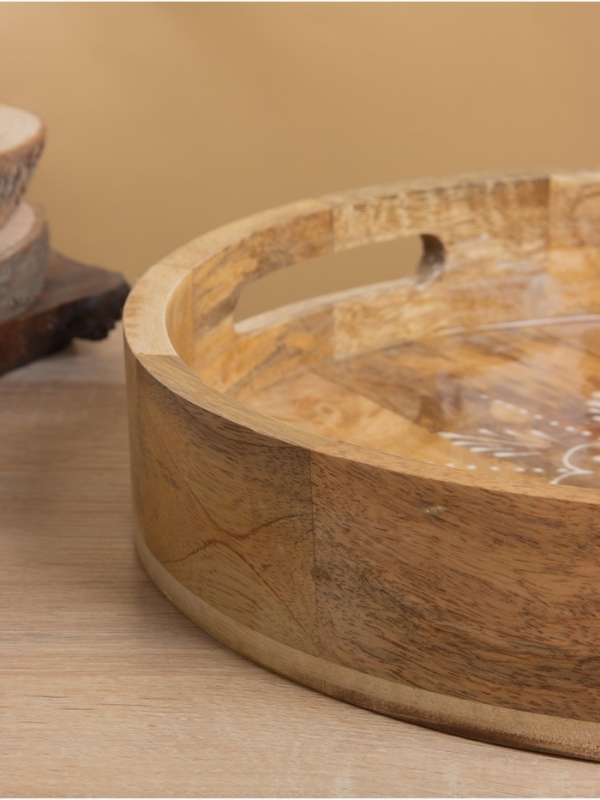 Поднос круглый с бортиками Поднос круглый с бортиками "Пряник" дерево манго 35х35х6,5 см