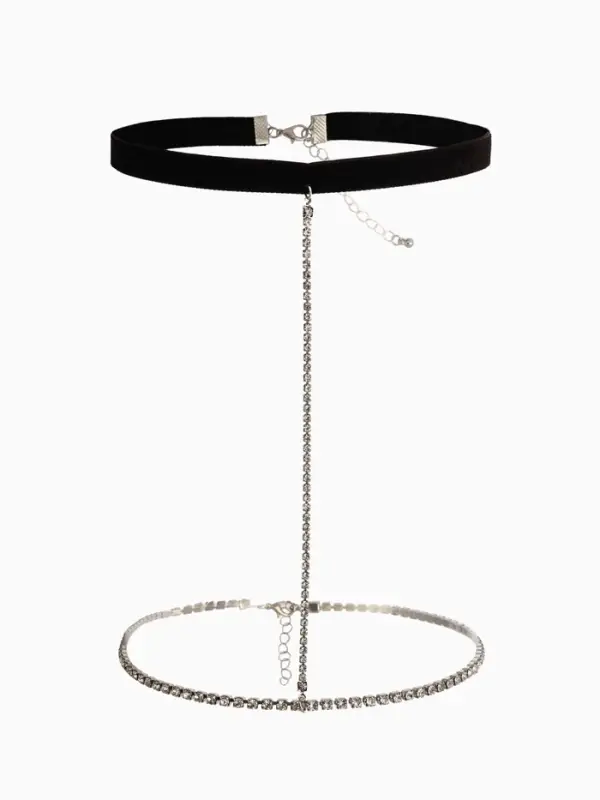 Бодичейн на бедро со стразами, белая в серебре