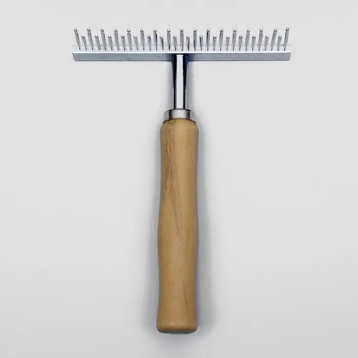 Расчёска-грабли для шерсти Wood, 12.5&times;9.5 см, с зубьями разной длины, деревянная ручка