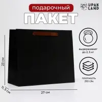 Пакет подарочный ламинированный горизонтальный &laquo;Черный&raquo;, ML 27&times;23&times;11.5 см