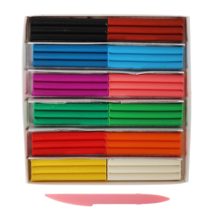 Пластилин мягкий (восковой), 12 цветов, 180 г,  Пластилин мягкий (восковой), 12 цветов, 180 г, "Кроха", со стеком