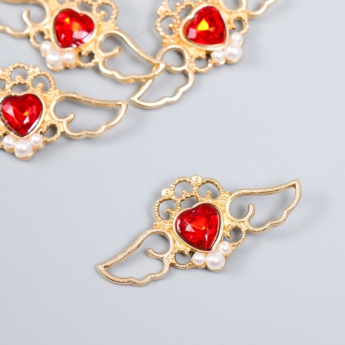 Декор для творчества металл, пластик Декор для творчества металл, пластик "Крылатое сердце. Рубин" золото набор 5 шт 4х2 см