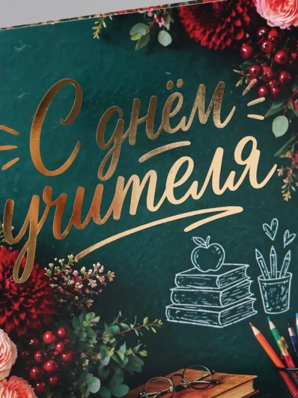 Открытка &laquo;С Днём учителя! Цветы&raquo;, тиснение, 15&times;15 см