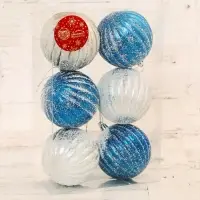 Ёлочные игрушки &laquo;Роксолана&raquo;, шары новогодние, набор 6 шт., d=8 см, бело - синий