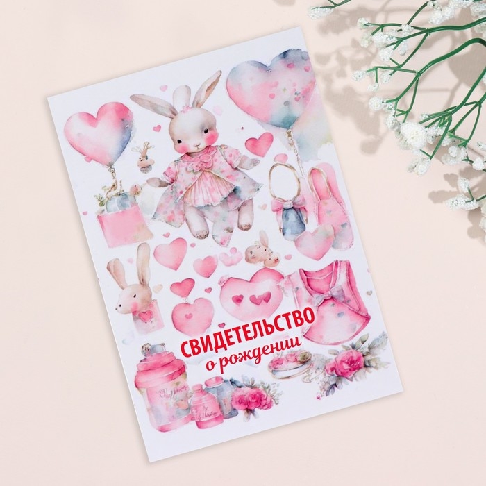 Папка под свидетельство о рождении Папка под свидетельство о рождении "Зайчик" розовый тон, А5