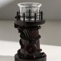 Подсвечник дерево, стекло на 1 свечу "Маяк и штурвал" 8,5х8,5х15,5 см