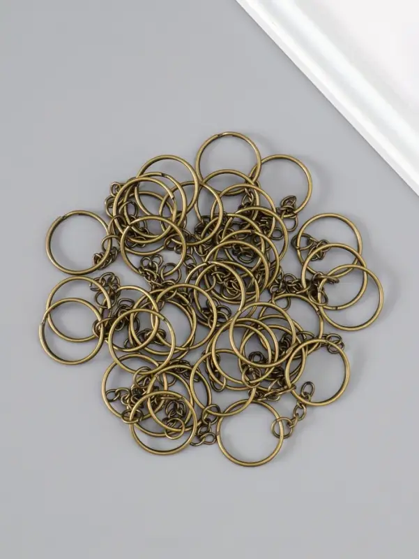 Основа для брелока кольцо металл с цепочкой бронза 2,5х2,5 см набор 40 шт