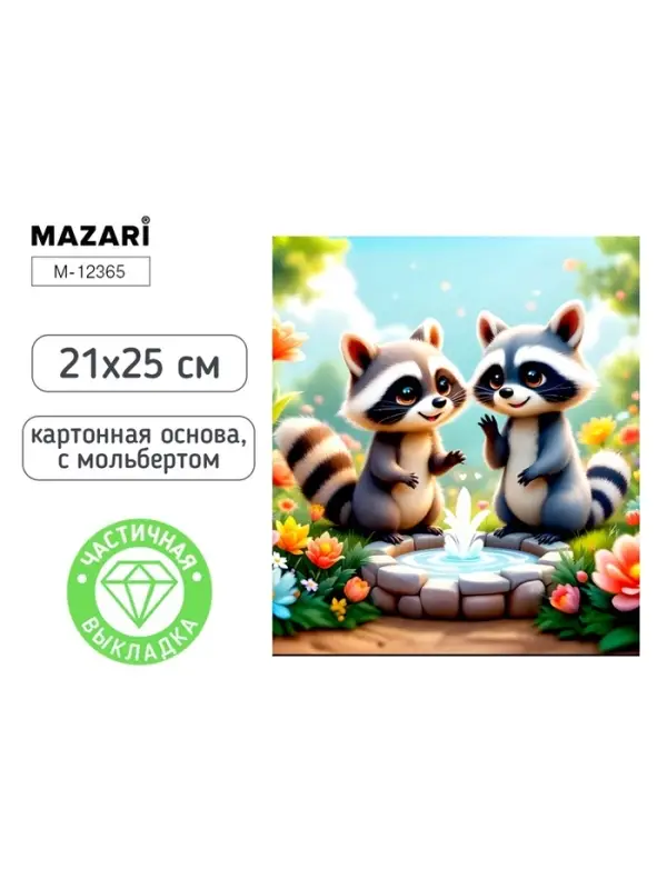 Алмазная мозаика &laquo;Еноты в саду&raquo; 21&times;25 см, с мольбертом