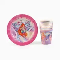 Посуда одноразовая бумажная на 10 персон: стаканы, тарелки, скатерть, ВИНКС Посуда одноразовая бумажная на 10 персон: стаканы, тарелки, скатерть, ВИНКС