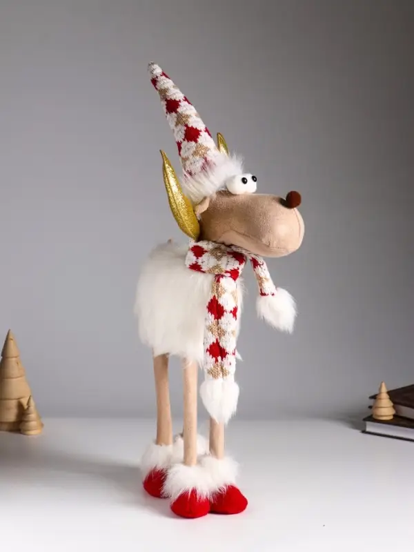 Кукла интерьерная "Лосик в белой шубе, колпаке и шарфе с узорами" 22х12х48 см