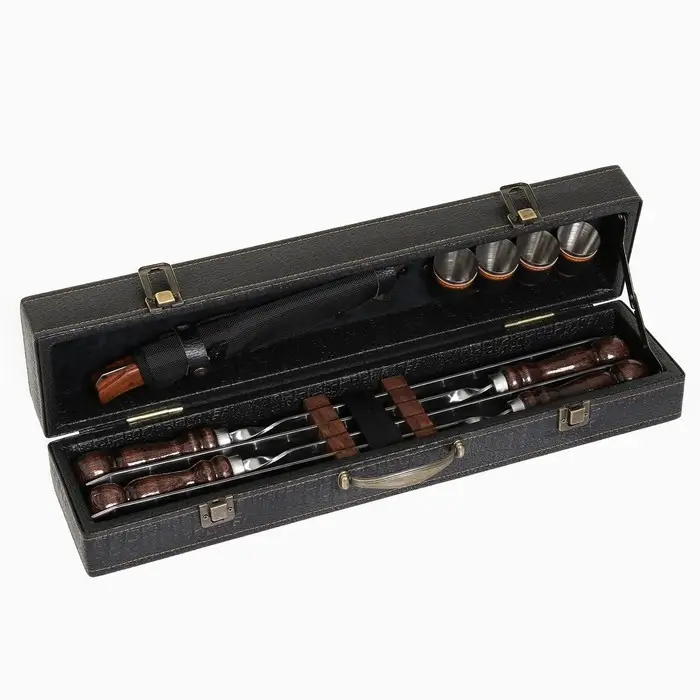 Набор с шампурами подарочный &laquo;Элит-XS&raquo; №13, в коробке из эко-кожи