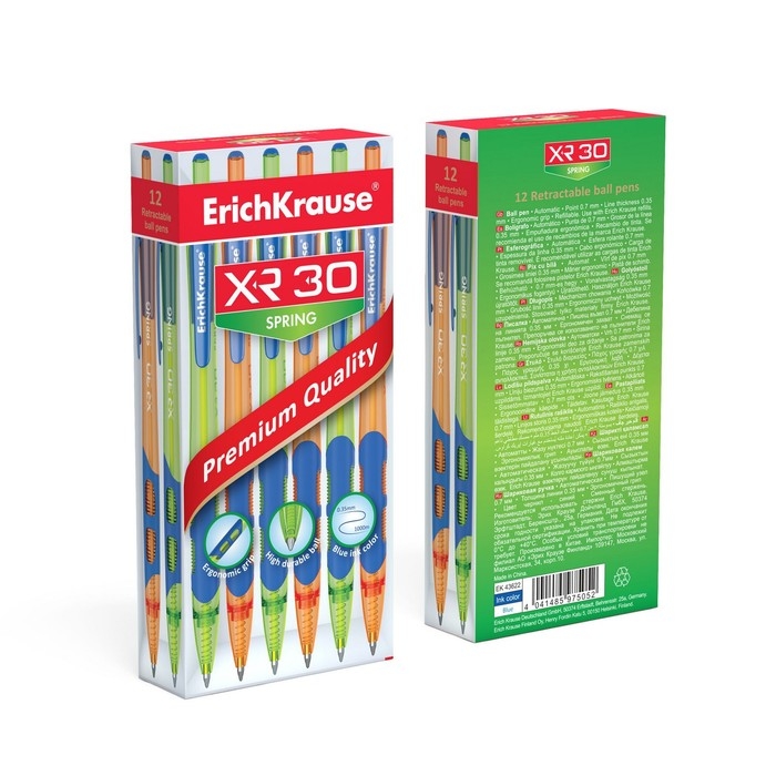 Ручка шариковая автоматическая ErichKrause XR-30 Spring, узел 0.7 мм, чернила синие, резиновый держатель, длина линии письма 1000 метров, МИКС Ручка шариковая автоматическая ErichKrause XR-30 Spring, узел 0.7 мм, чернила синие, резиновый держатель, длина линии письма 1000 метров, МИКС