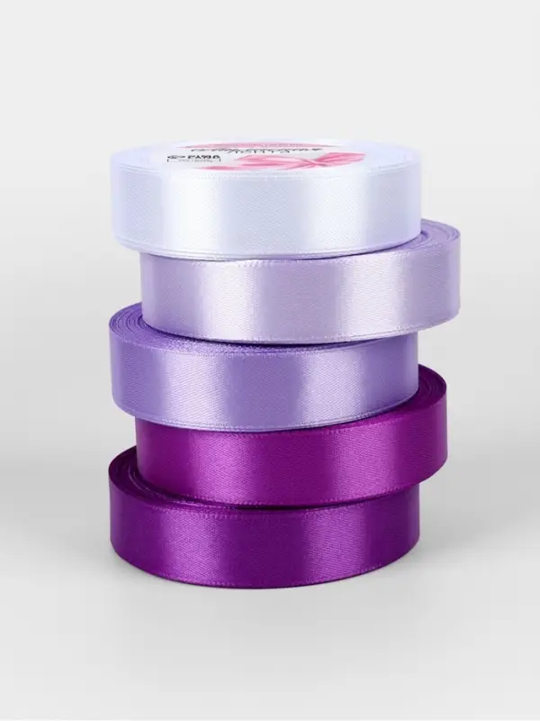 Атласная лента, набор 5 шт., 20 мм, 23&plusmn;1 м, фиолетовая, сиреневая