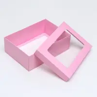 Коробка подарочная складная, упаковка, крышка - дно, с окном, розовая, 24&times;17&times;8 см