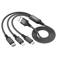 Кабель Hoco BX76, 3 в 1, microUSB/Lightning/Type-C - USB, 2 А, тканевая оплётка, 1 м, чёрный