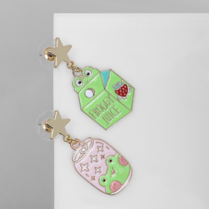 Серьги эмаль «Лягушки» волшебство, цвет зелёный в золоте Серьги эмаль «Лягушки» волшебство, цвет зелёный в золоте