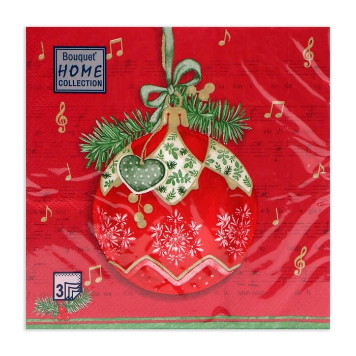 Новогодние салфетки бумажные Home Collection «Музыкальный шар на красном», 3 слоя, 33х33 см, 20 шт Новогодние салфетки бумажные Home Collection «Музыкальный шар на красном», 3 слоя, 33х33 см, 20 шт