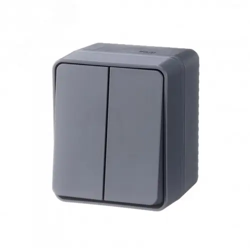 AtlasDesign Profi54 выключатель двухклавишный IP54 10 АХ, АНТРАЦИТ, Россия