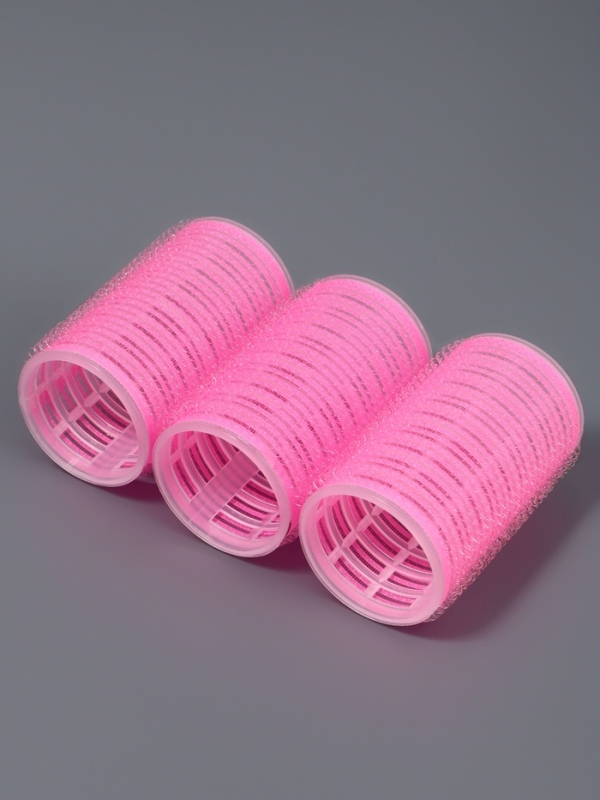 Бигуди-липучка с насадкой d4см (наб 3 шт цена за наб) розовый пакет QF