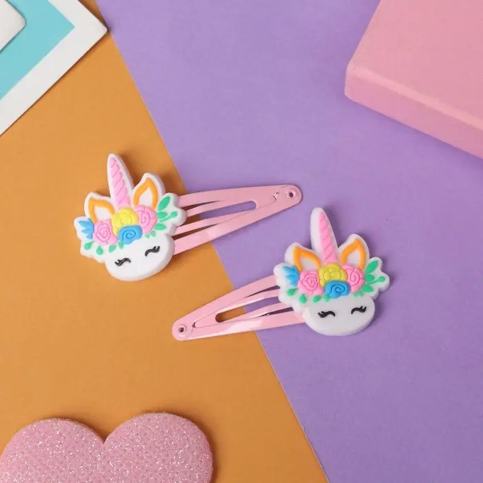 Невидимка для волос  Невидимка для волос "Абель" (набор 2 шт) белый единорог розочки, 5 см