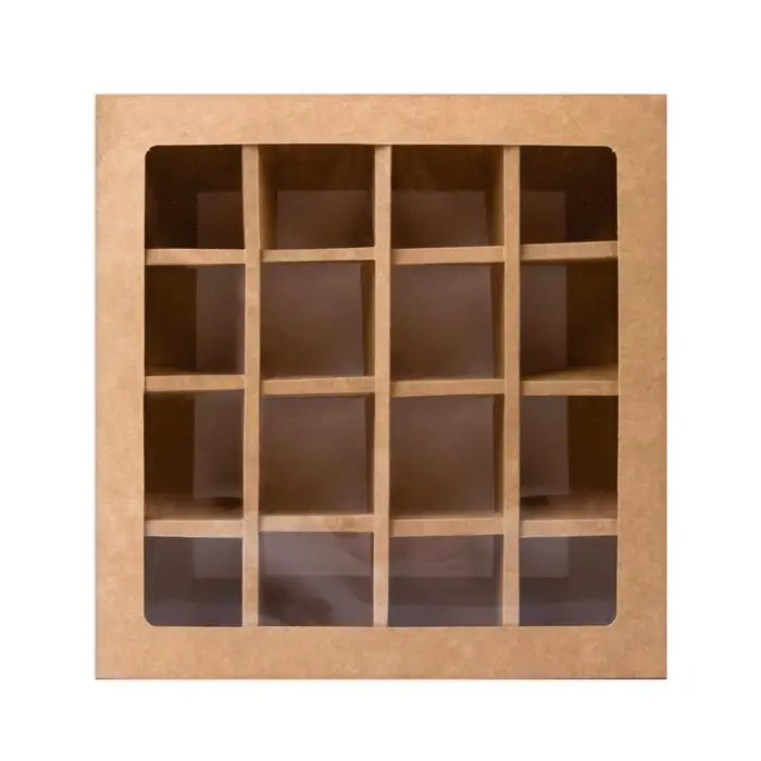 Коробка для 16 конфет, крафт 17.7&times;17.7&times;3.8 см