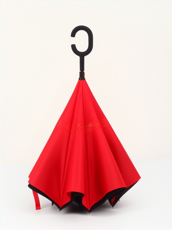 Зонт - наоборот «Однотон», механический, 8 спиц, R = 53/61 см, цвет чёрный/красный Зонт - наоборот «Однотон», механический, 8 спиц, R = 53/61 см, цвет чёрный/красный